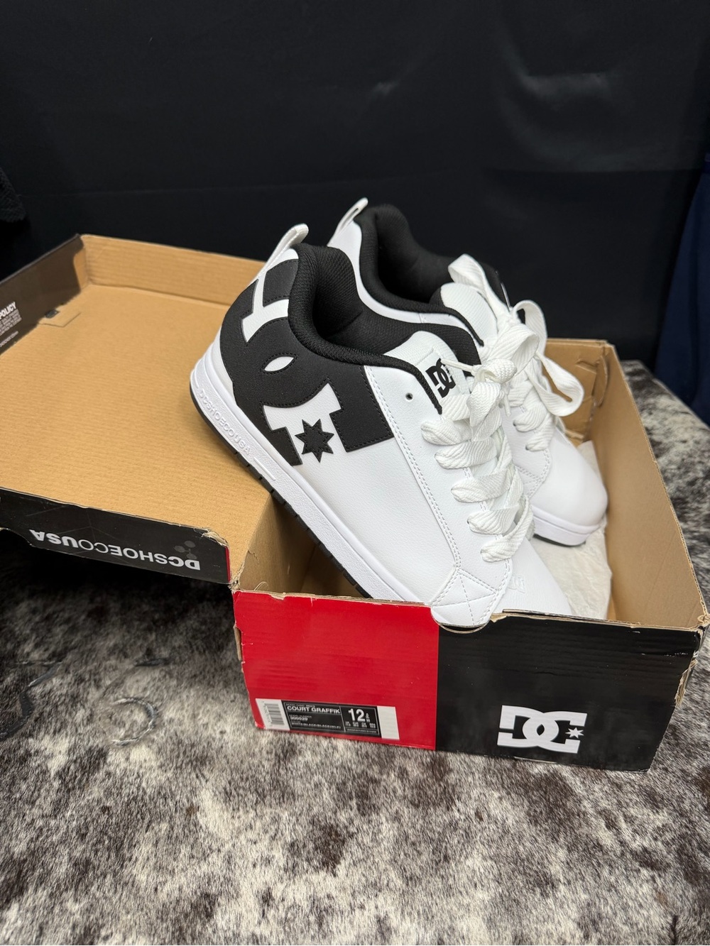 DC Low-Top Skate Shoes in White and Black